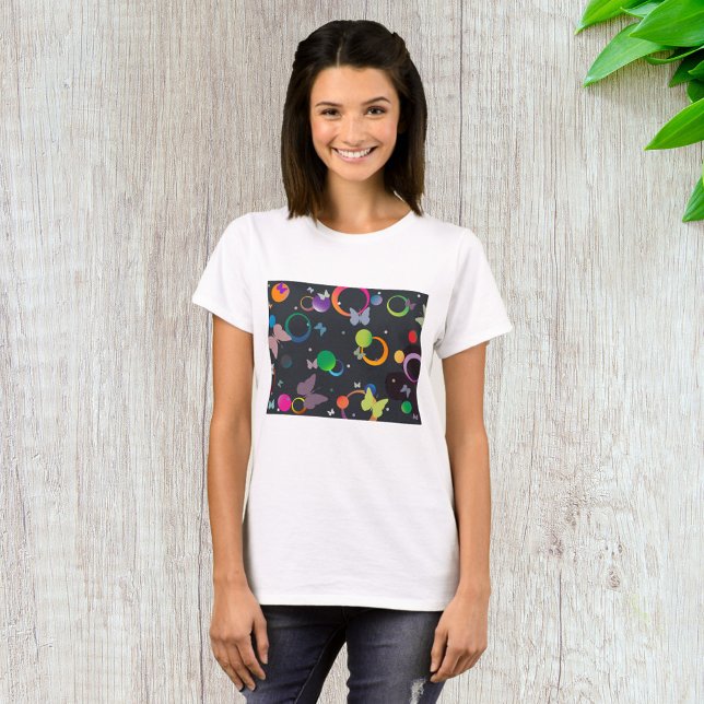 Abstract Butterflies and Geometric Circles Pattern T-Shirt (Creator Uploaded)