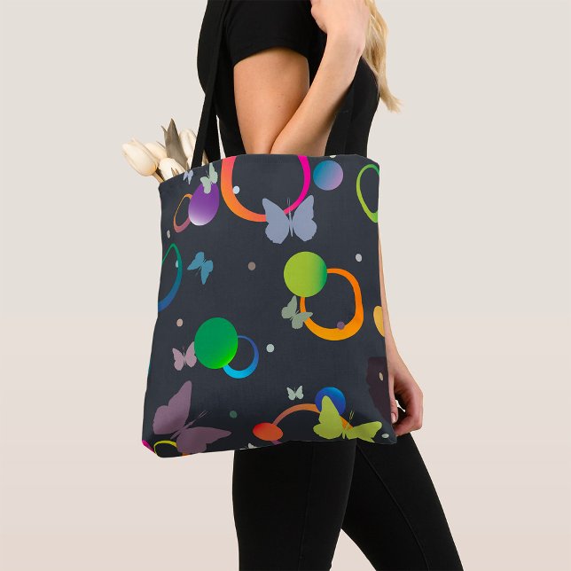 Abstract Butterflies and Geometric Circles Pattern Tote Bag (Creator Uploaded)