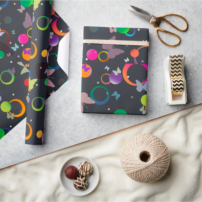 Abstract Butterflies and Geometric Circles Pattern Wrapping Paper (Creator Uploaded)