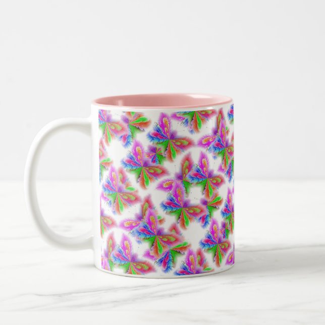 Abstract Butterflies in Pink Two-Tone Coffee Mug (Left)