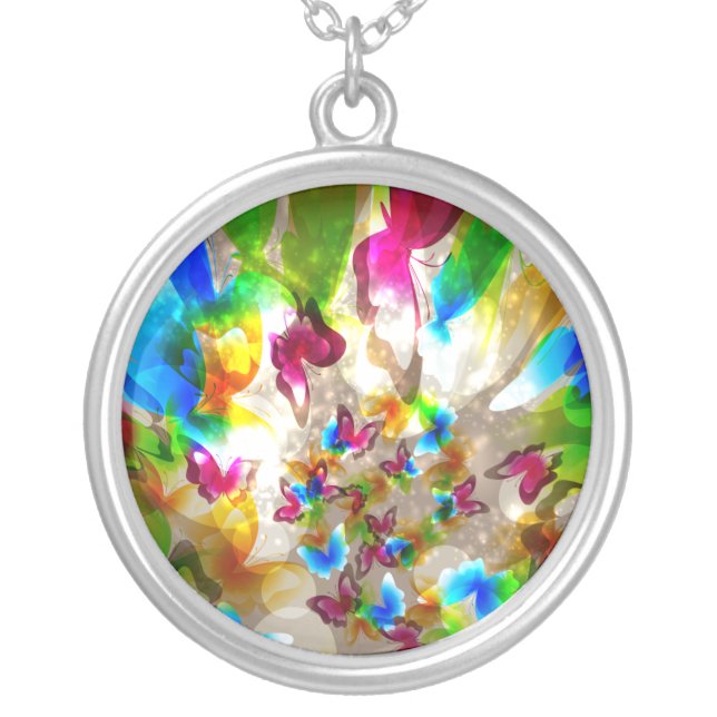 Abstract Butterflies Silver Plated Necklace (Front)