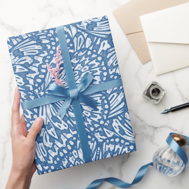 Abstract Butterfly Animal Print in Blue Wrapping Paper (Gifting)