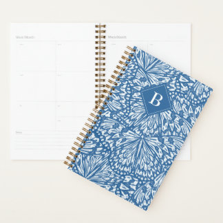 Abstract Butterfly Animal Print Monogram Blue Planner