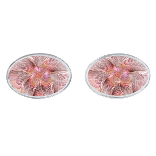 Abstract Butterfly Colorful Fantasy Fractal Art Cufflinks (Front)