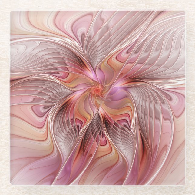 Abstract Butterfly Colorful Fantasy Fractal Art Glass Coaster (Front)