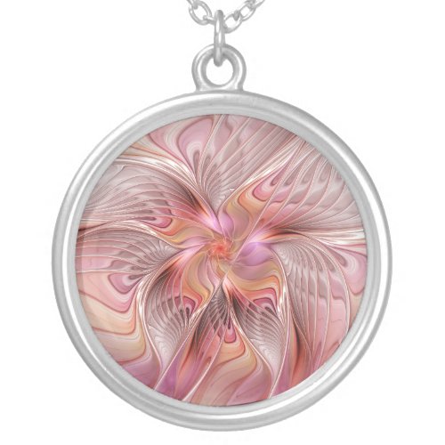 Abstract Butterfly Colorful Fantasy Fractal Art Silver Plated Necklace