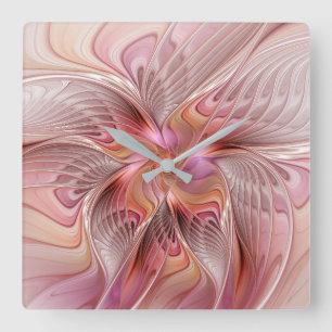 Abstract Butterfly Colorful Fantasy Fractal Art Square Wall Clock