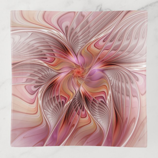Abstract Butterfly Colorful Fantasy Fractal Art Trinket Tray (Front)