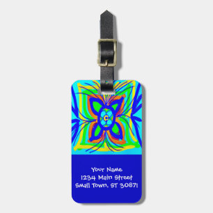 Abstract Butterfly Flower Kids Doodle Teal Lime Luggage Tag