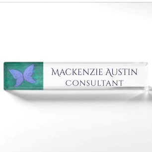 Abstract Butterfly Modern Blue Purple Wings Name Plate