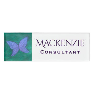 Abstract Butterfly Modern Blue Purple Wings Name Tag