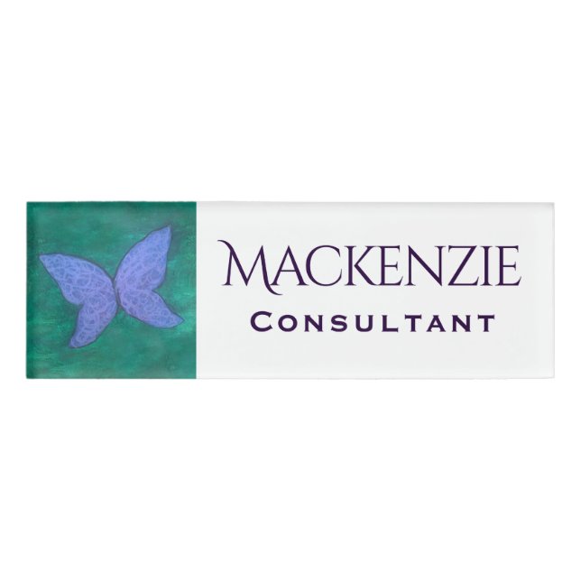 Abstract Butterfly | Modern Blue Purple Wings Name Tag (Front)