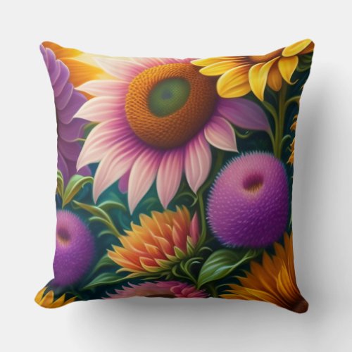 Abstract butterfly sunflower sukura blossoms  throw pillow