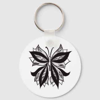 Abstract Butterfly Tattoo Black And White Keychain