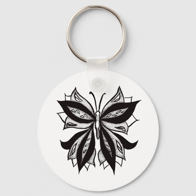 Abstract Butterfly Tattoo Black And White Keychain (Front)