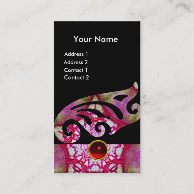 ABSTRACT BUTTERFLY WING , PURPLE RED STAR MONOGRAM BUSINESS CARD (Front)