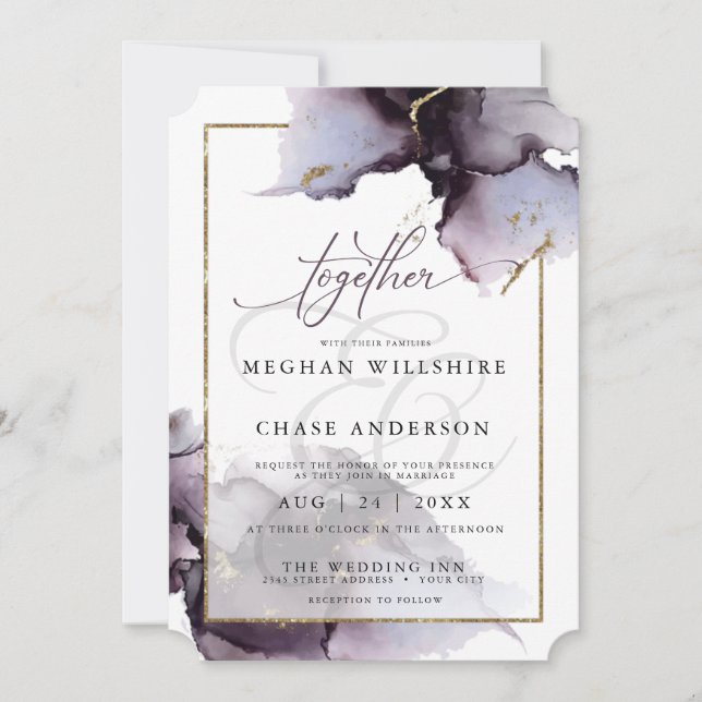 Abstract C Muted Amethyst Heather Purple Wedding Invitation (Front)