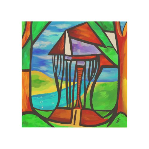 Abstract _ Cabin in the forest Wood Wall Art