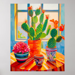 Abstract Cactus Still Life Painting, Modern Still Poster