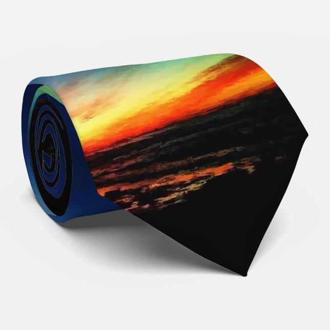 Abstract California Sunset with Painting Effect Neck Tie (Rolled)