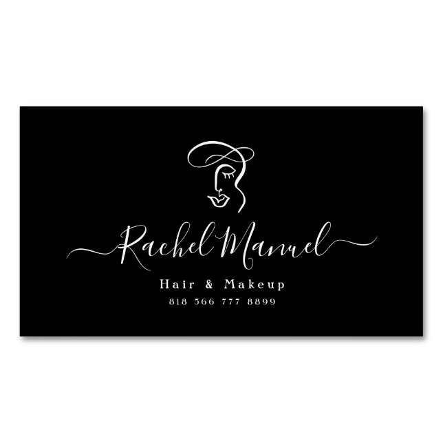 Abstract Calligraphy Script Makeup & Hair Salon Business Card Magnet (Front)