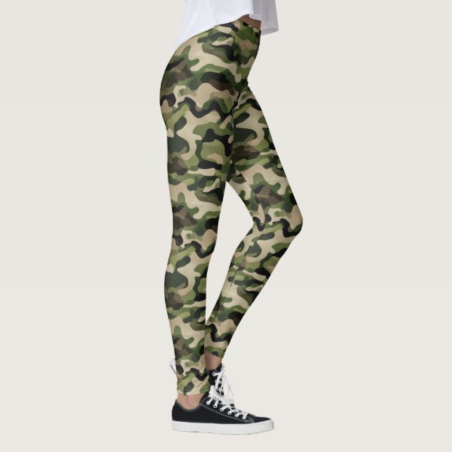 Abstract Camo Green Modern Streetwear Pattern Leggings (Right)