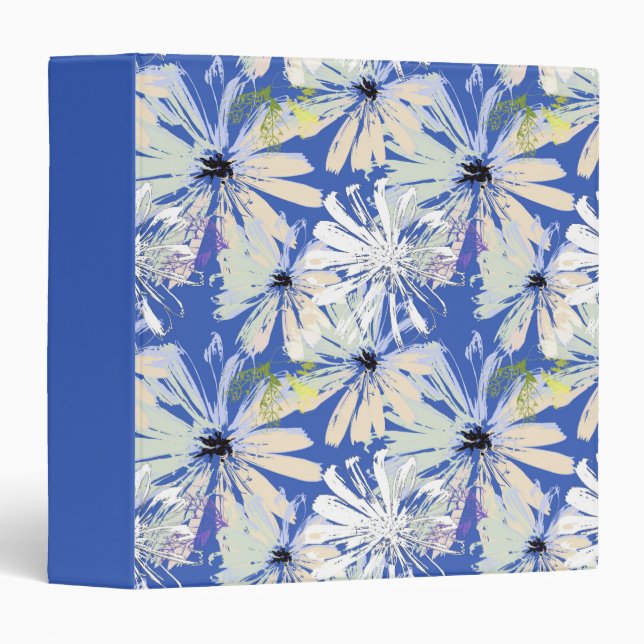 Abstract camomiles on a blue background.  3 ring binder (Front/Spine)