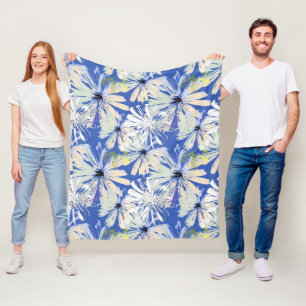 Abstract camomiles on a blue background. fleece blanket