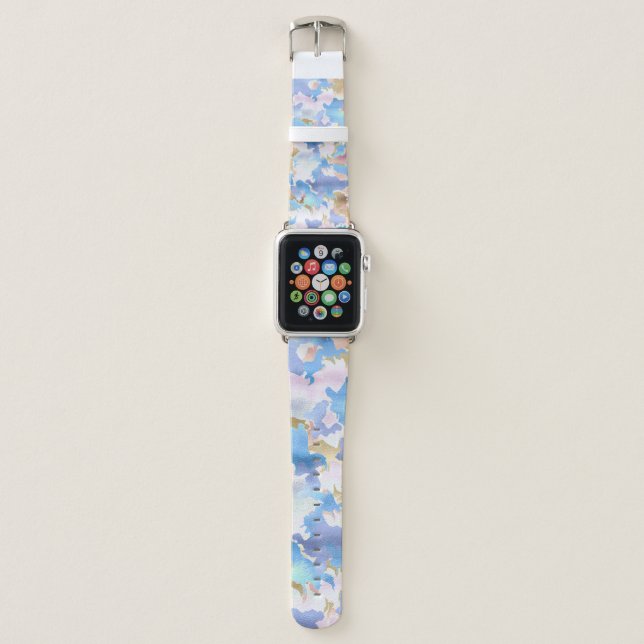 Abstract Camouflage Style Blue Pink Gold Design Apple Watch Band (Front)