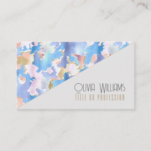 Abstract Camouflage Style Blue Pink Gold Design Business Card (Front)