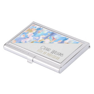 Abstract Camouflage Style Blue Pink Gold Design Business Card Case