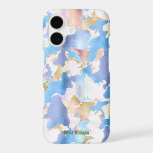 Abstract Camouflage Style Blue Pink Gold Design iPhone 17 Case