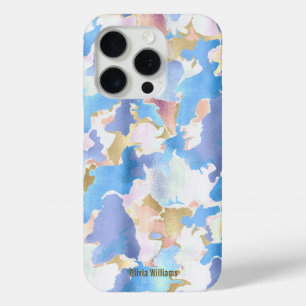 Abstract Camouflage Style Blue Pink Gold Design iPhone 15 Pro Case