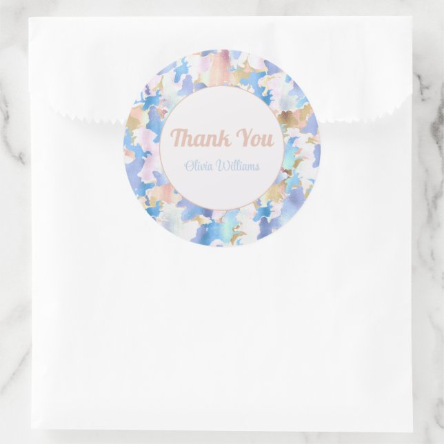 Abstract Camouflage Style Blue Pink Gold Design Classic Round Sticker (Bag)