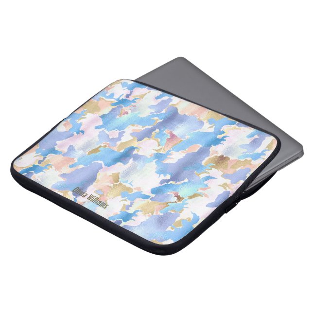 Abstract Camouflage Style Blue Pink Gold Design Laptop Sleeve (Front Top)