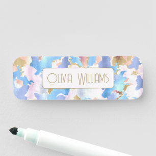 Abstract Camouflage Style Blue Pink Gold Design Name Tag