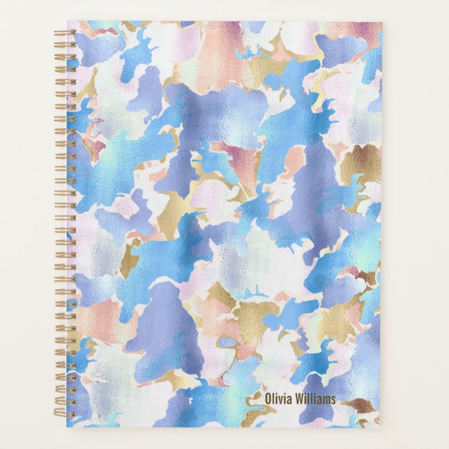 Abstract Camouflage Style Blue Pink Gold Design Planner (Front)