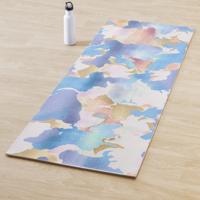 Abstract Camouflage Style Blue Pink Gold Design Yoga Mat (In Situ)