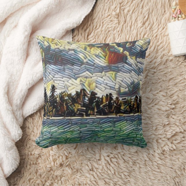 Abstract Caribbean Beach Brick Art Throw Pillow (Blanket)