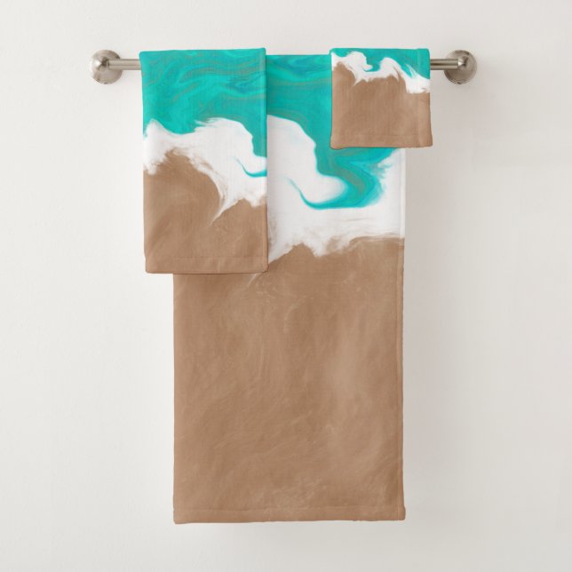 Abstract Caribbean Turquoise Sea Shores Beach Bath Towel Set (Insitu)