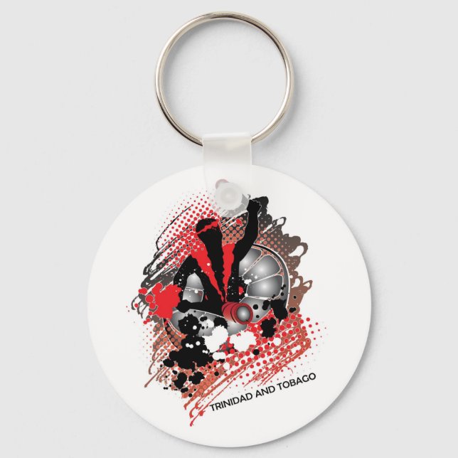 Abstract Carnival Panman in Red White and Black Keychain (Front)