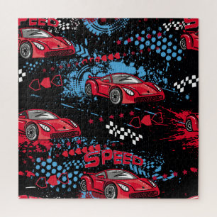Abstract cars, grunge childish pattern. jigsaw puzzle