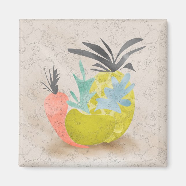 Abstract cartoon carrots pineapples fruits food re magnet (Front)