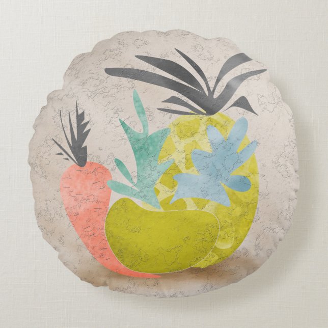 Abstract cartoon carrots pineapples fruits food re round pillow (Front)