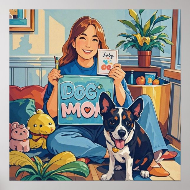 Abstract Cartoon dog mom puppy Poster (Front)