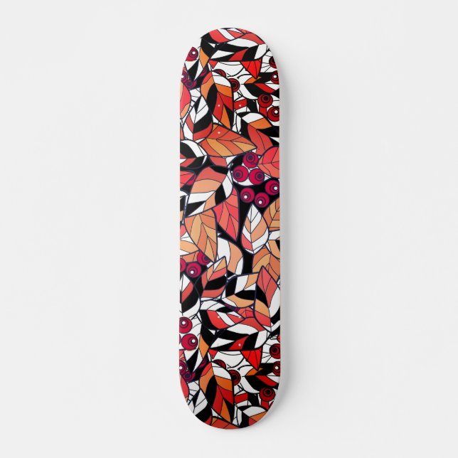 Abstract cartoon leaves berries black Skateboard (Front)