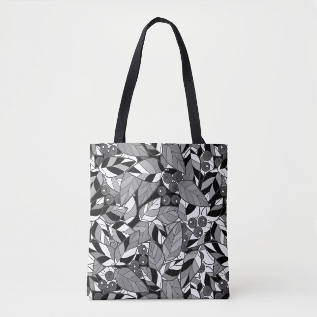  Abstract cartoon leaves berries black Tote Bag (Front)