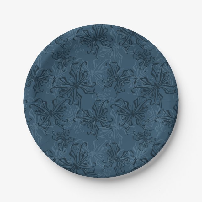 Abstract cartoon ornamental butterfly navy black m paper plates (Front)