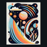 Abstract cartoon space planet. Modern cosmos Poster<br><div class="desc">Abstract cartoon space and astronomy poster.</div>