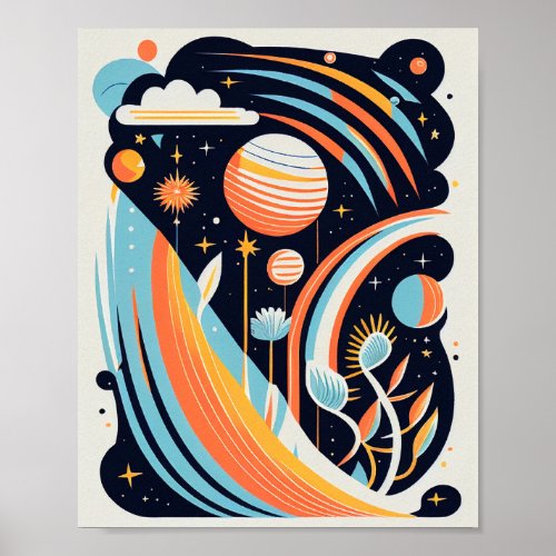Abstract cartoon space planet Modern cosmos Poster
